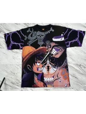 One Piece Luffy vs Kaido Anime AOP Battle Graphic Shirt XL Lightning Tee #11P
